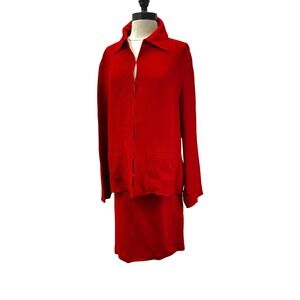 Peter Nygard Skirt Suit Women 16 Red Excellent Wool Blend Hand Made 2 Piece Set